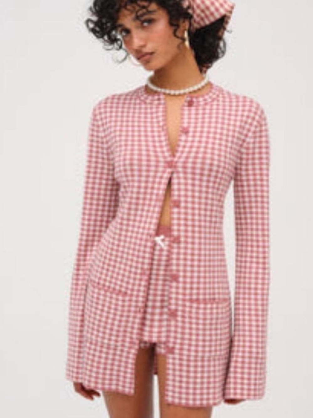 For Love & Lemons Pink Gingham Long-Sleeve Dress